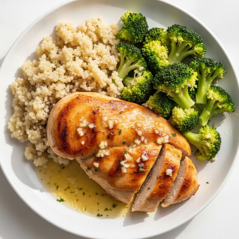 Juicy Lemon Herb Chicken Breast with Steamed Broccoli and Quinoa