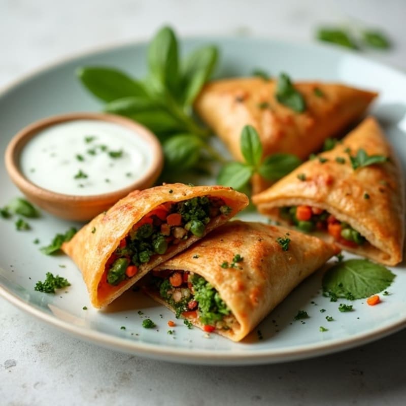 Baked Lentil-Vegetable Samosas with Mint-Cilantro Sauce