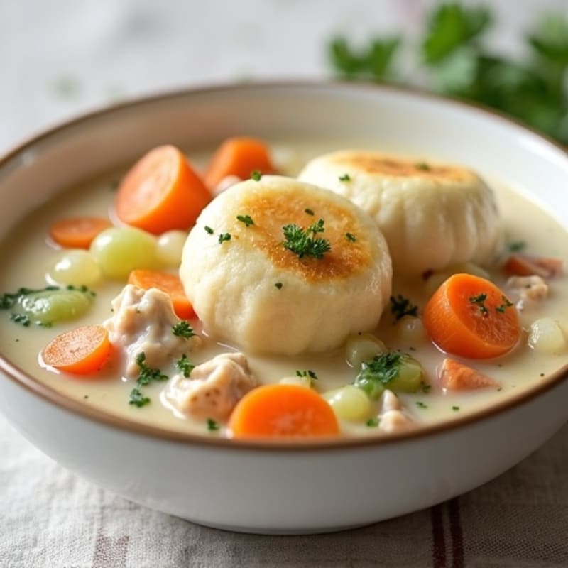 Creamy Chicken and Vegetable Stew with Fluffy Herb Dumplings