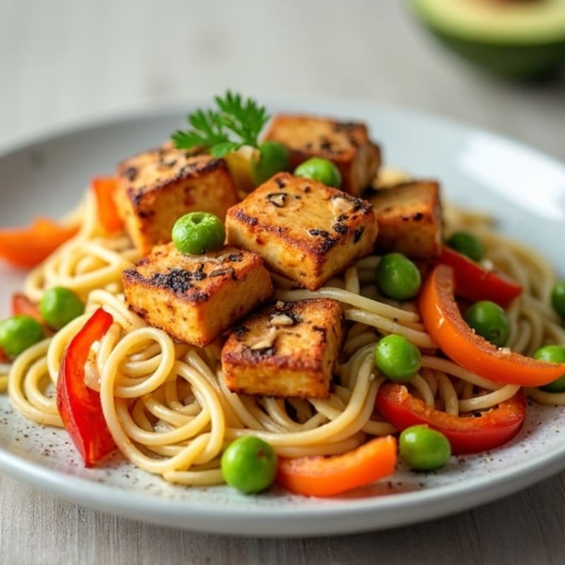Creamy Vegan Thai Peanut Noodles with Crispy Tofu