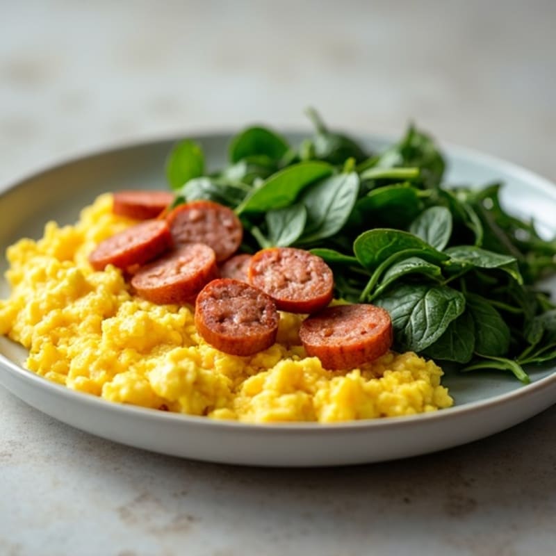 Hearty Scrambled Eggs with Sautéed Greens and Lean Turkey Sausage