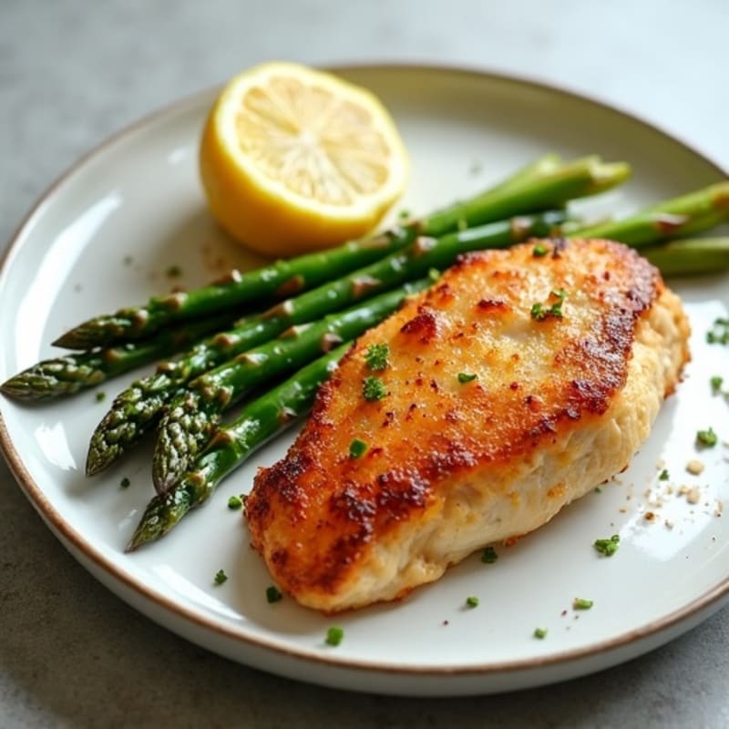 Crispy Pan-Seared Chicken with Roasted Asparagus