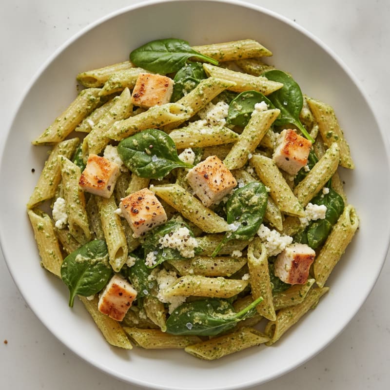 Pesto Pasta with Creamy Cottage Cheese