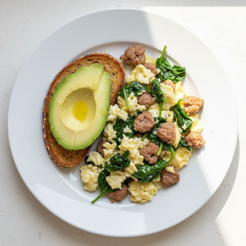 Egg White Scramble with Turkey Sausage and Spinach