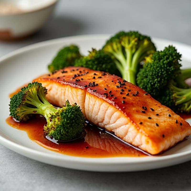 Teriyaki Glazed Salmon with Crispy Roasted Broccoli