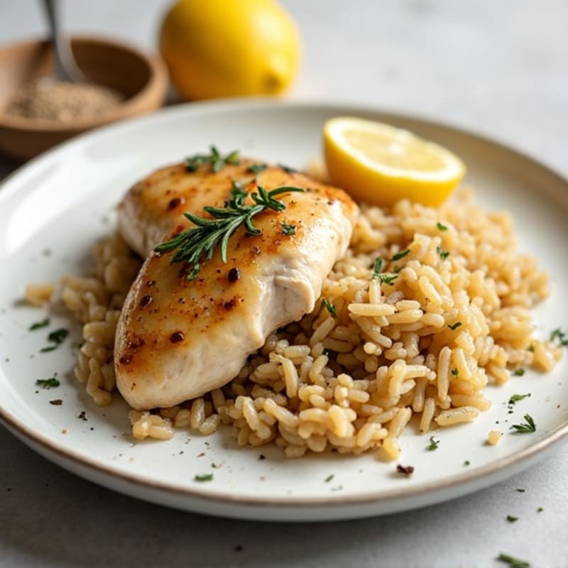Lemon Herb Roasted Chicken with Fluffy Brown Rice