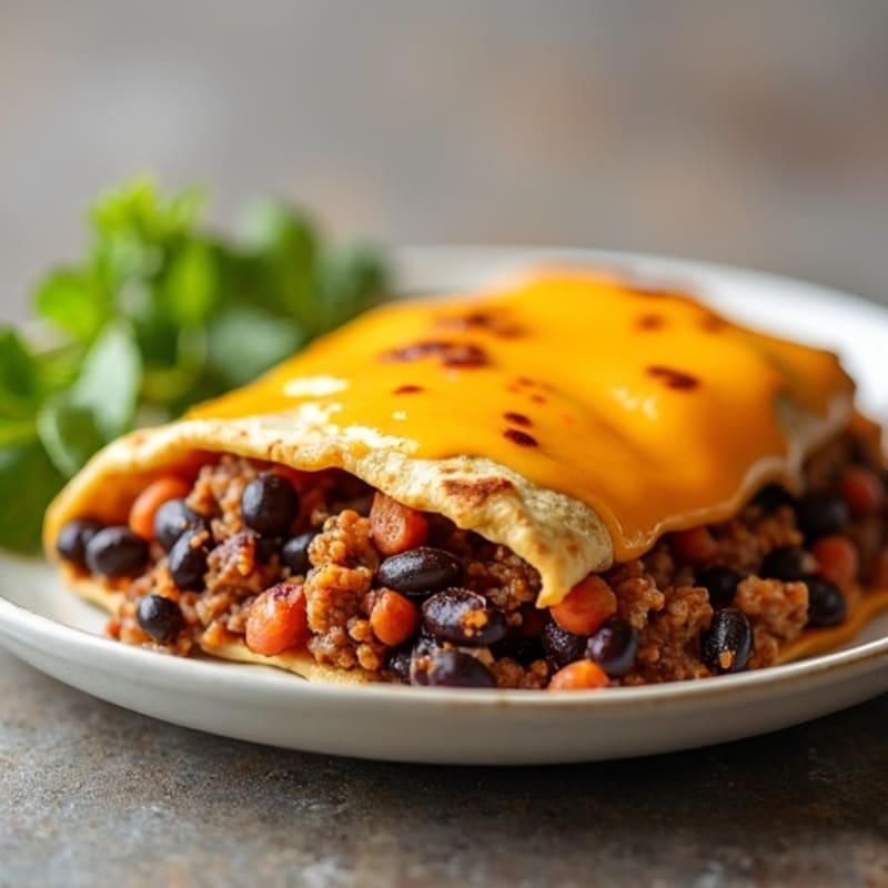Cheesy Lean Ground Beef and Black Bean Tortilla Bake