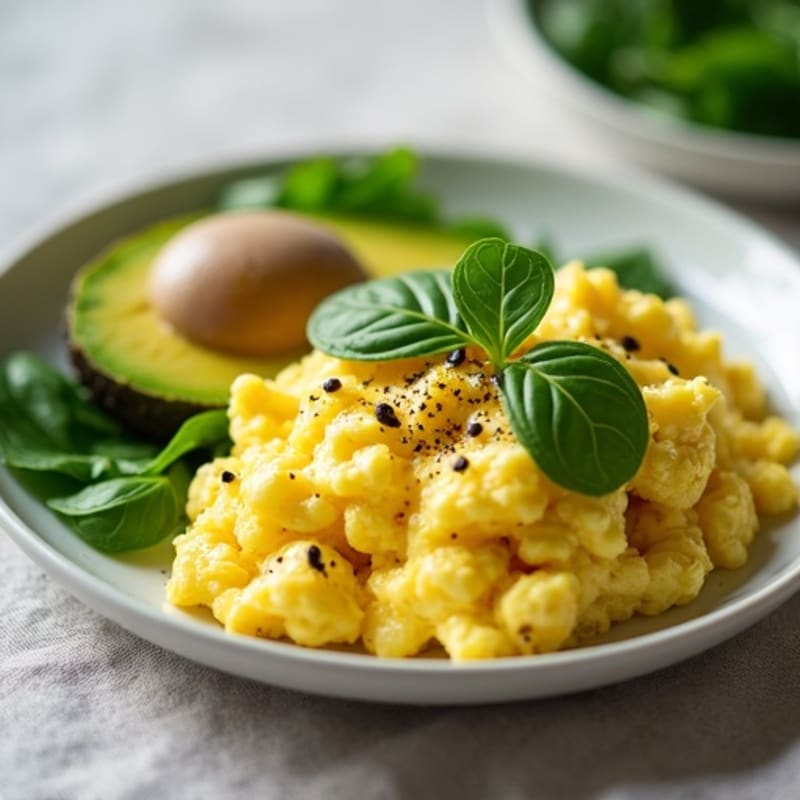 Fluffy Scrambled Eggs with Fresh Spinach and Creamy Avocado