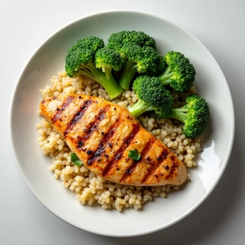 Grilled Chicken Breast with Quinoa and Steamed Broccoli