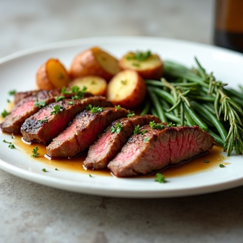Garlic Herb Skirt Steak with Crispy Roasted Russet Potatoes