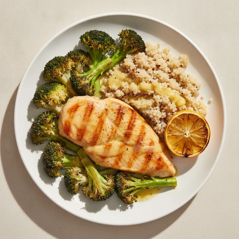 Grilled Chicken Breast with Roasted Broccoli and Quinoa
