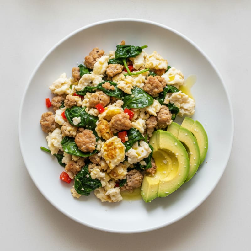 Egg White and Turkey Sausage Scramble with Spinach