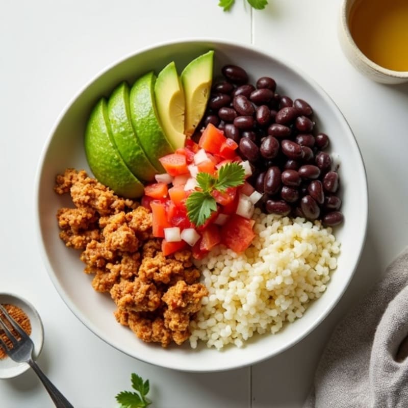 Spicy Ground Turkey Taco Bowl with Fresh Pico and Creamy Avocado