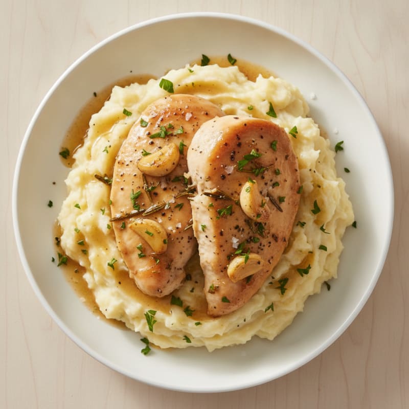 Slow Cooker Garlic Herb Chicken with Mashed Potatoes