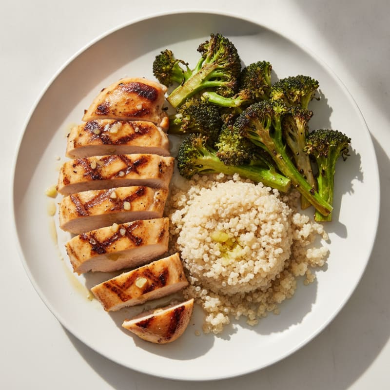 Grilled Chicken Breast with Roasted Broccoli and Quinoa