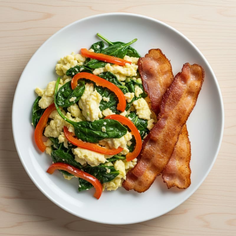 Egg White and Spinach Scramble with Turkey Bacon