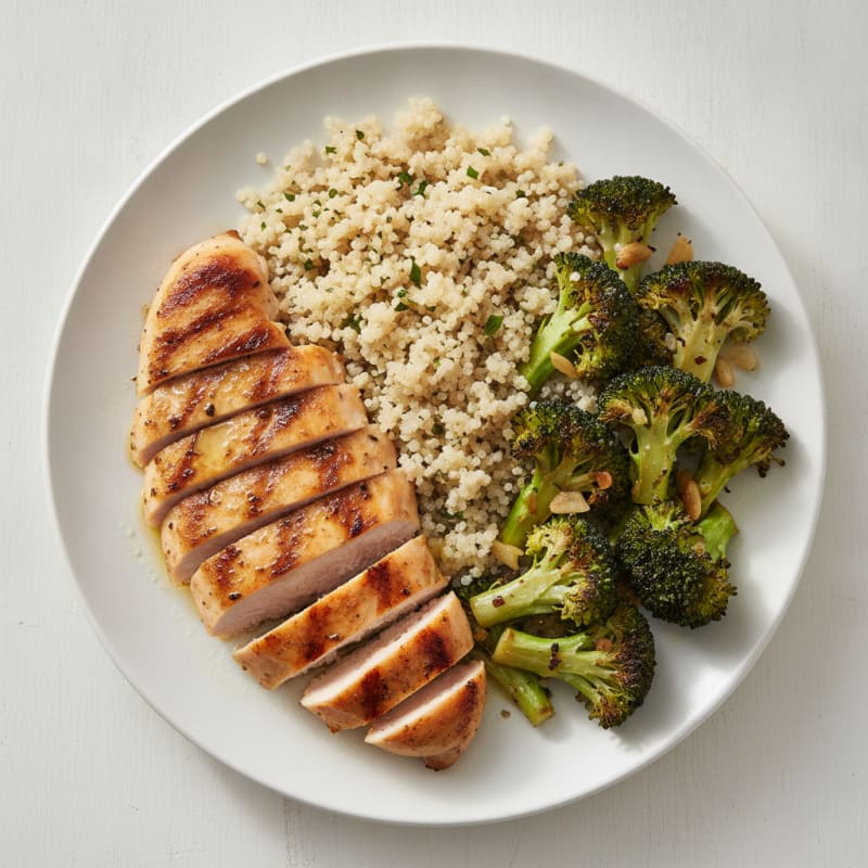 Grilled Chicken Breast with Quinoa and Roasted Broccoli