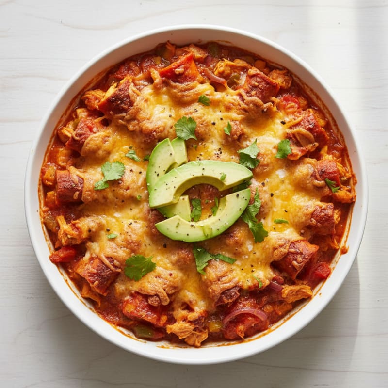 Creamy Roasted Chicken Enchilada Bake