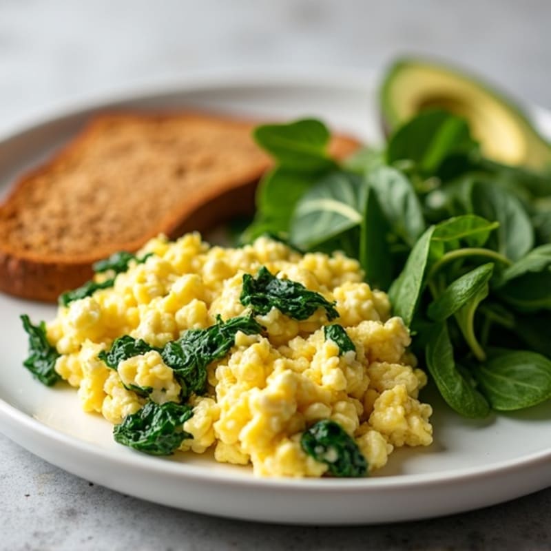 Egg White and Cottage Cheese Scramble with Sautéed Spinach
