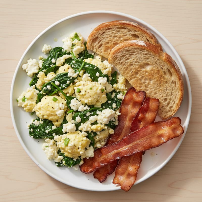 Cottage Cheese Scramble with Spinach and Turkey Bacon
