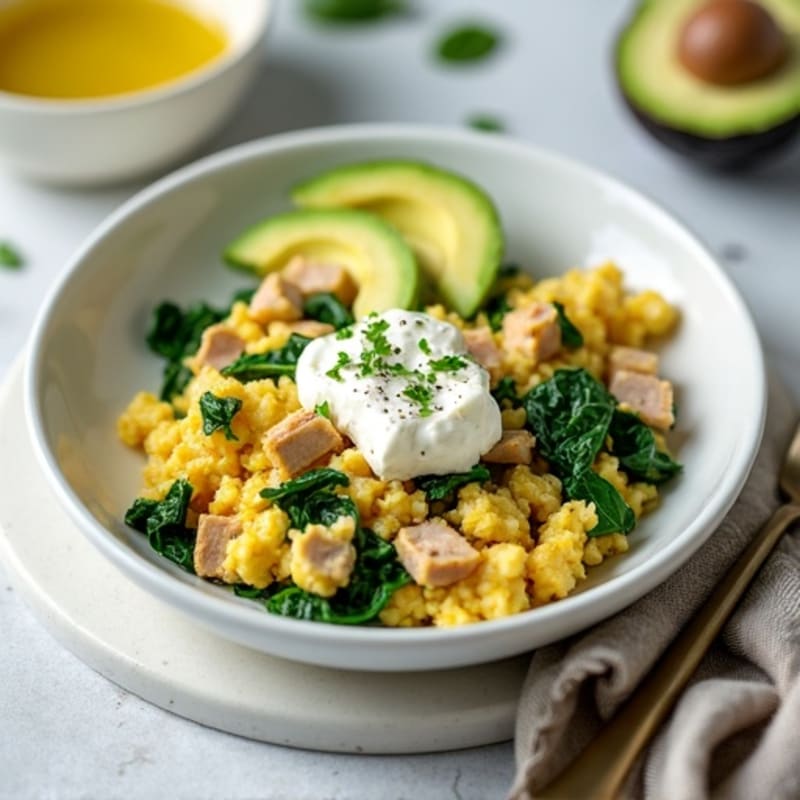 Egg White and Turkey Spinach Scramble with Cottage Cheese