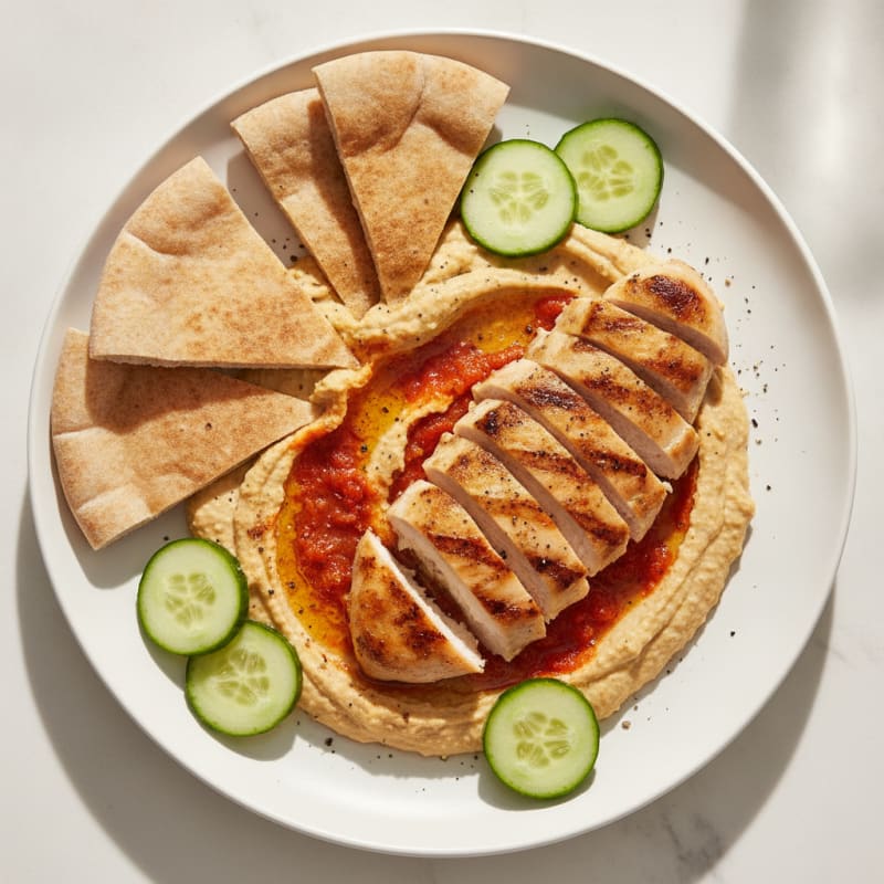 Roasted Red Pepper Hummus with Grilled Chicken and Pita