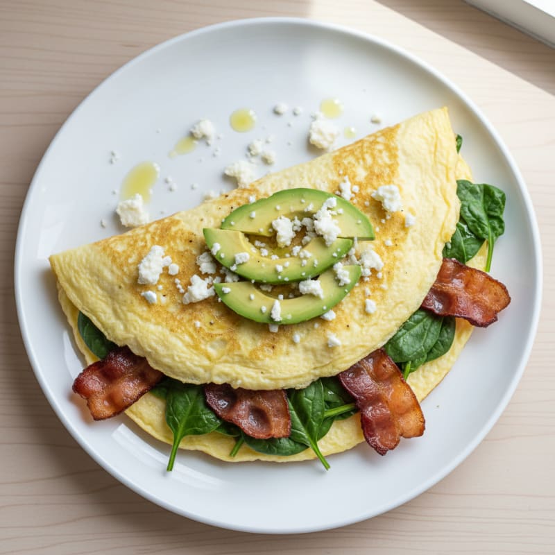 Egg White Spinach Omelette with Turkey Bacon