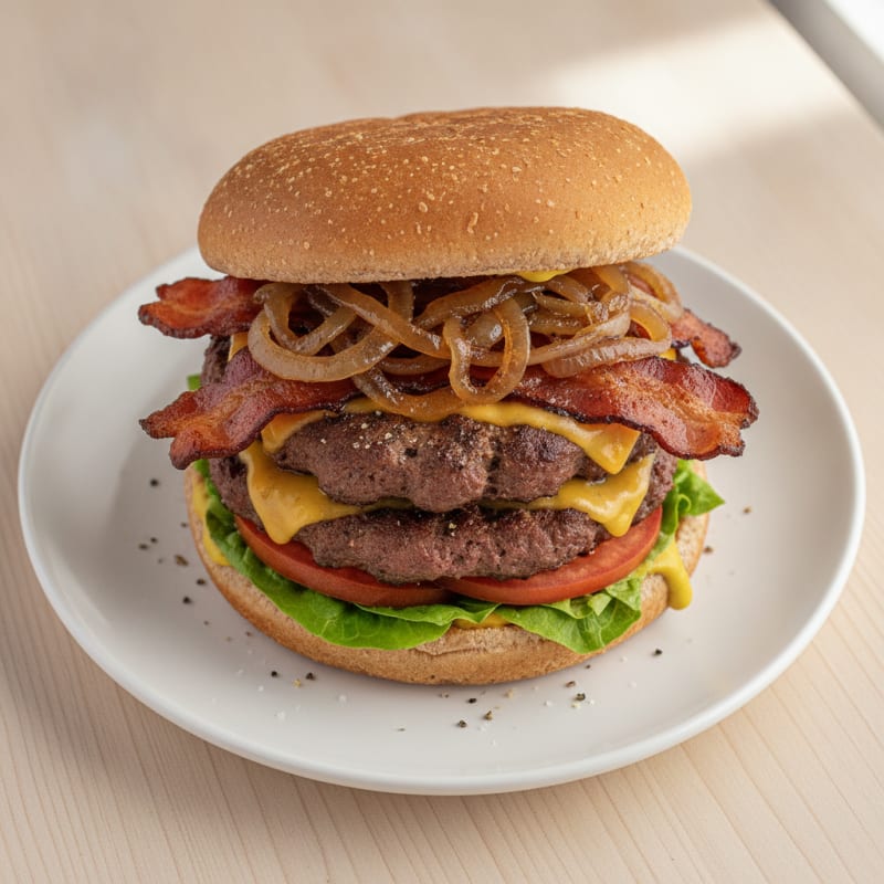 Double Bacon Cheeseburger with Caramelized Onions