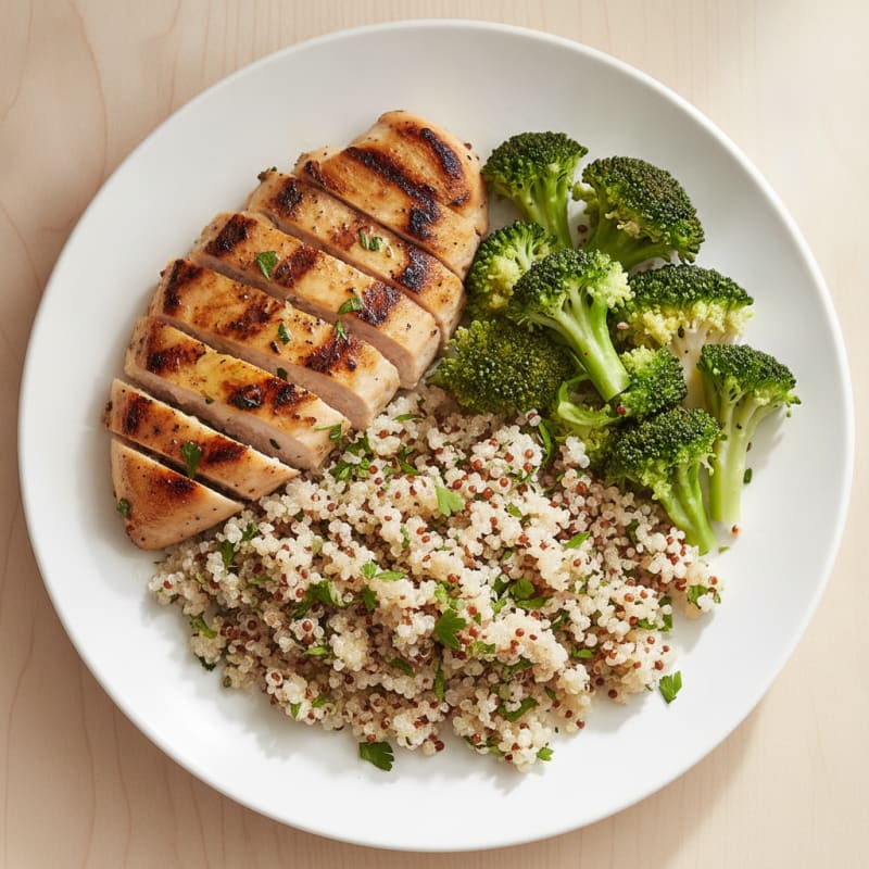 Grilled Chicken Breast with Quinoa and Steamed Broccoli