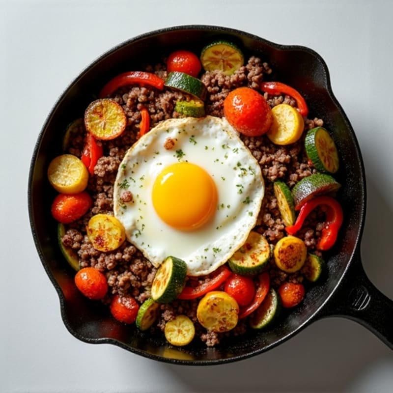 Savory Ground Venison and Crispy Roasted Vegetable Skillet
