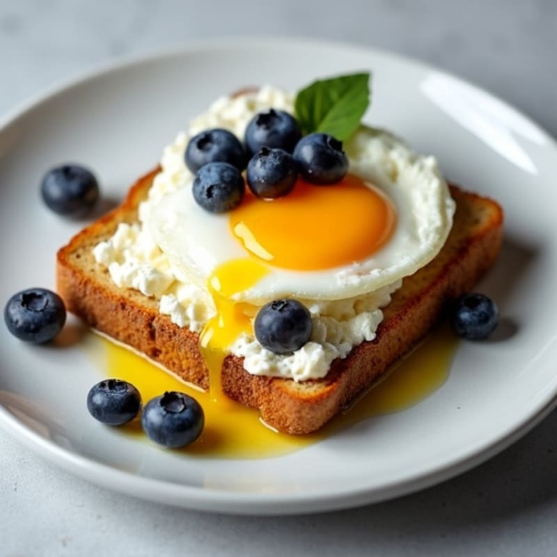 Egg and Cottage Cheese Sourdough Toast with Fresh Blueberries