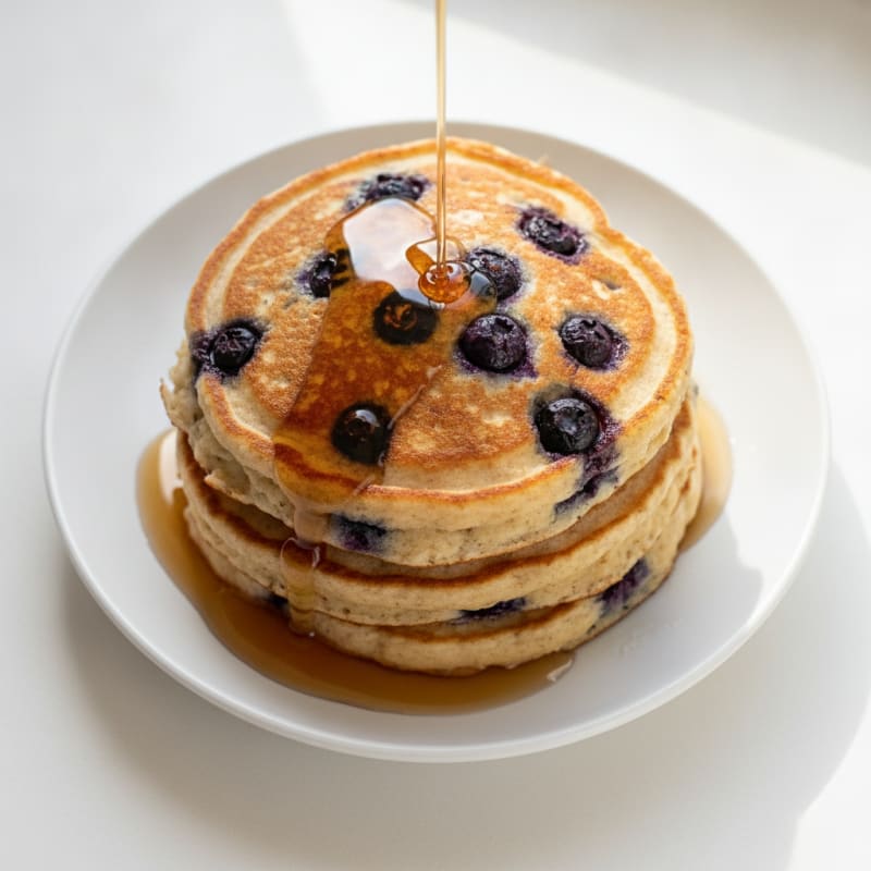 Blueberry Ricotta Pancakes with Maple Syrup