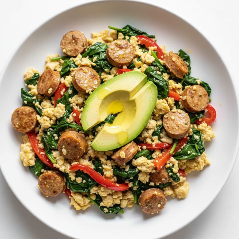 Egg White and Turkey Sausage Scramble with Spinach and Peppers