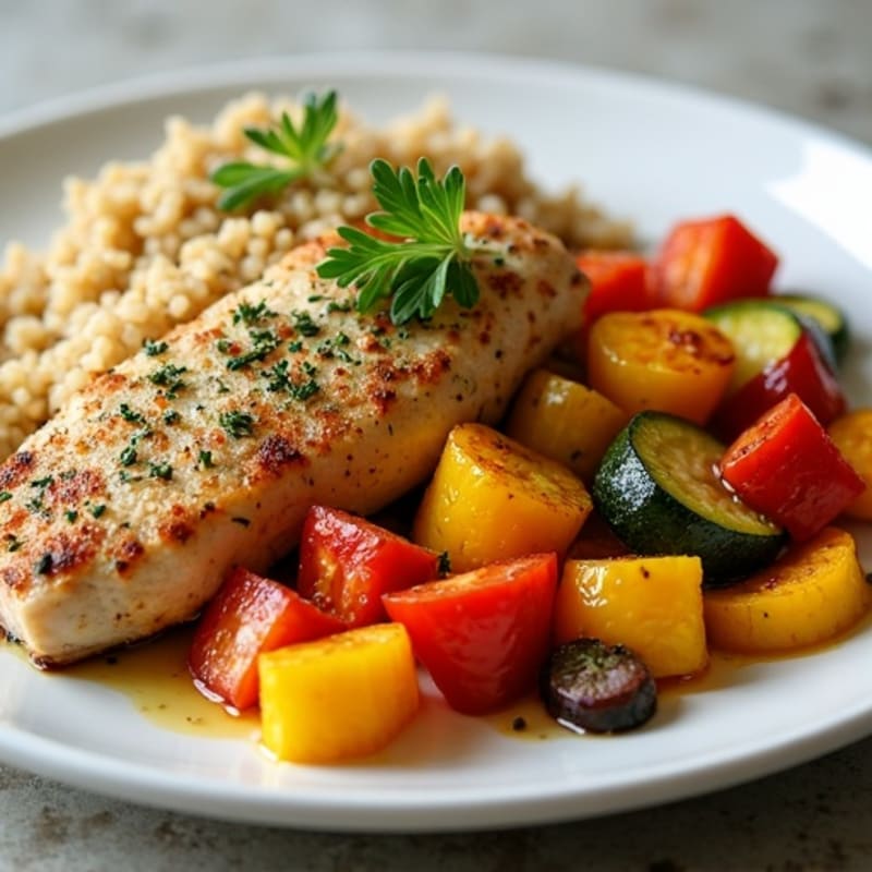 Herb-Crusted Sheet Pan Chicken with Roasted Rainbow Vegetables