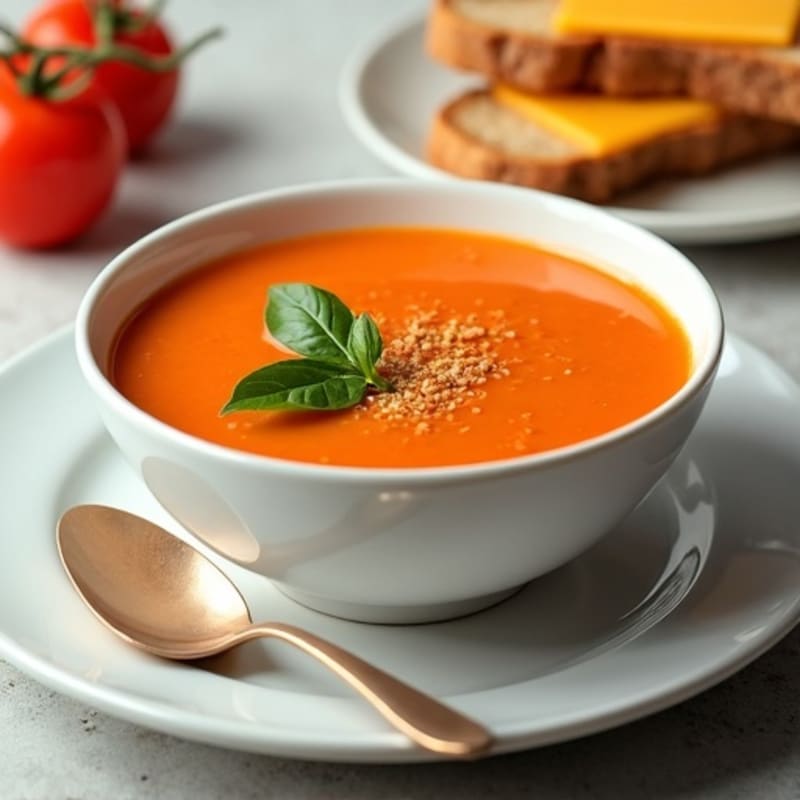 Creamy Roasted Tomato Basil Soup with Crispy Whole Wheat Turkey & Cheese Melt