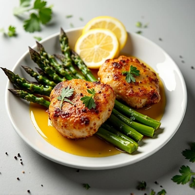Crispy Lemon Herb Roasted Chicken Thighs with Roasted Asparagus