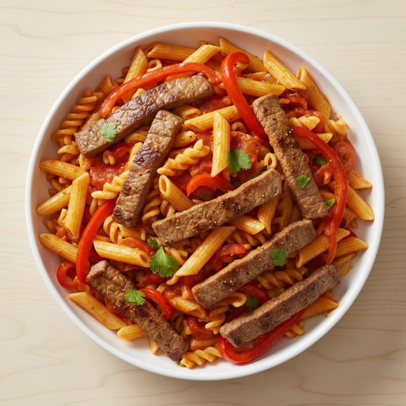 Red Curry Steak and Chickpea Penne