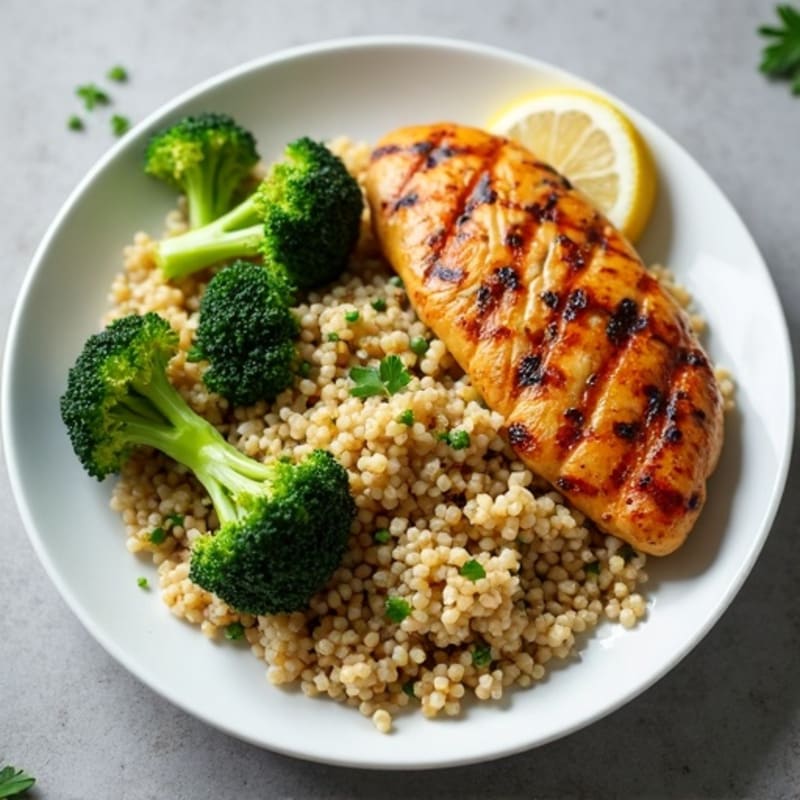 Grilled Chicken Breast with Quinoa and Roasted Broccoli