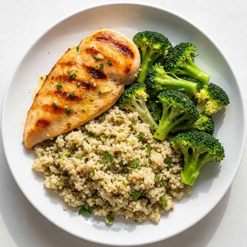 Grilled Chicken Breast with Quinoa and Steamed Broccoli