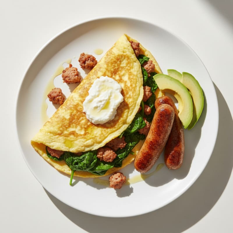 Egg White Spinach Omelet with Turkey Sausage