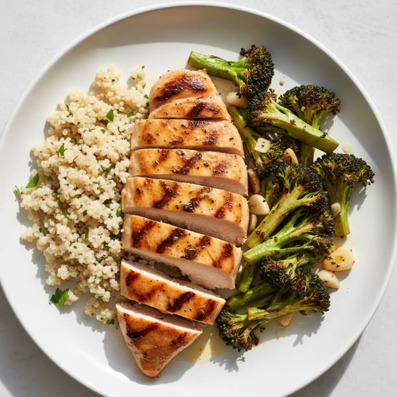 Grilled Chicken Breast with Quinoa and Roasted Broccoli