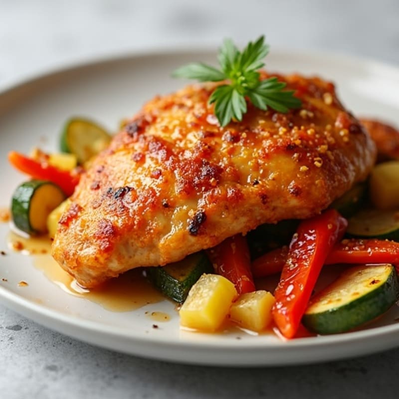 Crispy Baked Sweet and Sour Chicken with Roasted Vegetables