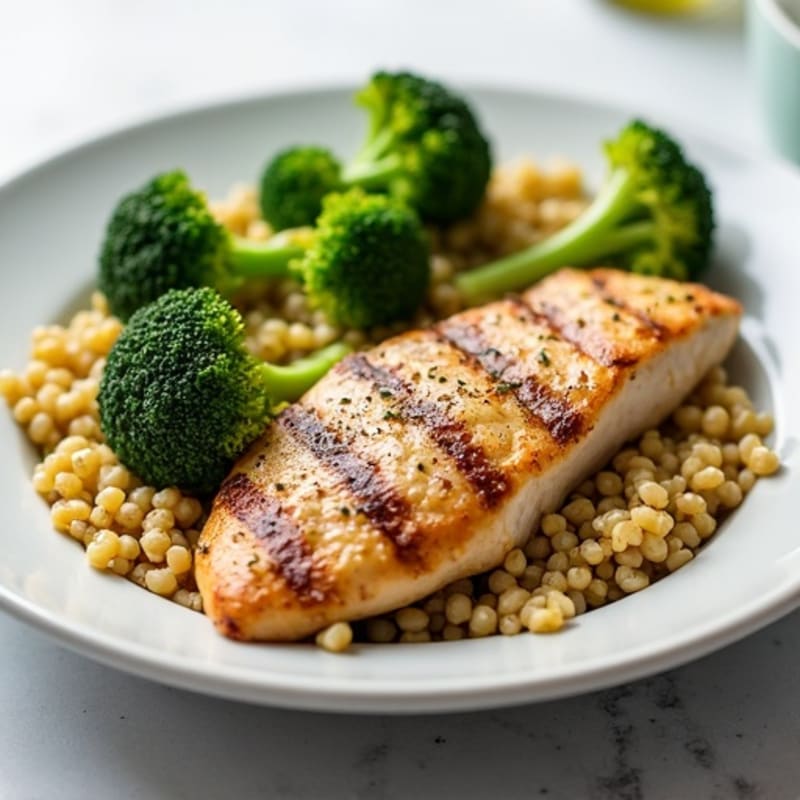 Grilled Chicken Breast with Quinoa and Roasted Broccoli
