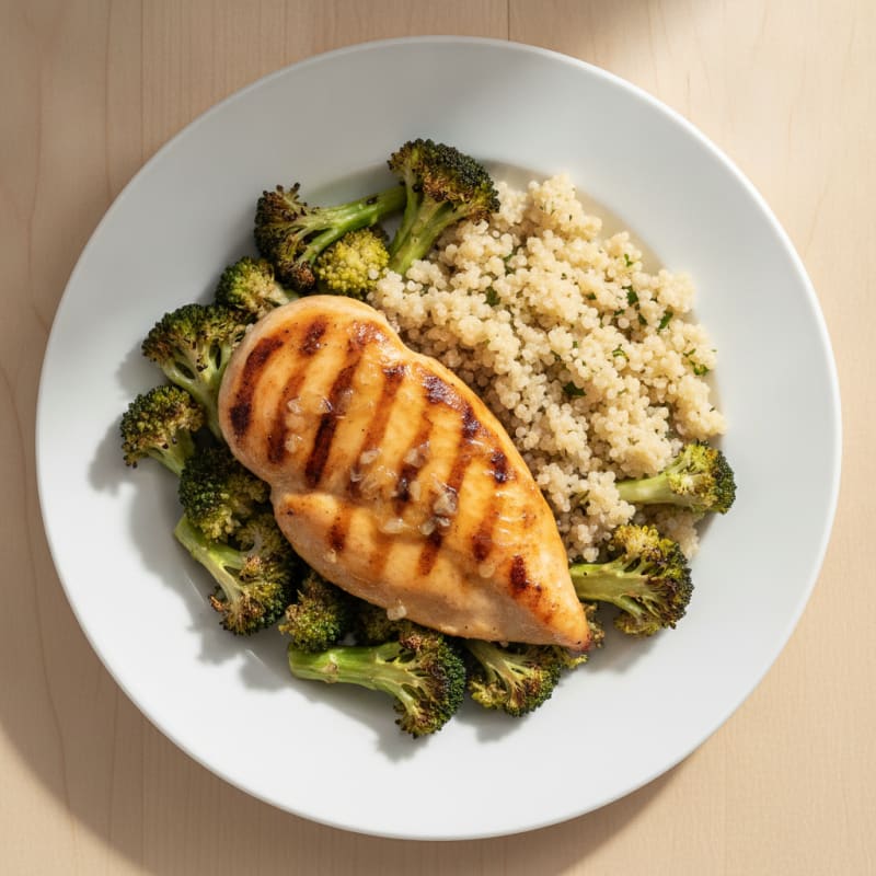 Grilled Lemon Garlic Chicken Breast with Quinoa and Roasted Broccoli