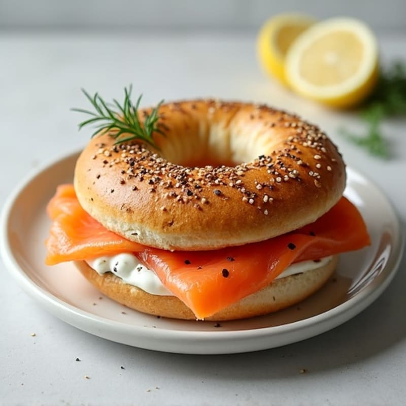 Smoked Salmon Whole Grain Bagel with Creamy Greek Yogurt Dill Spread