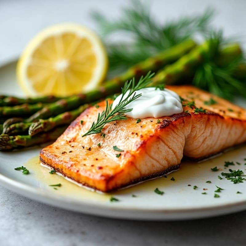 Pan-Seared Salmon with Lemon-Dill Roasted Asparagus