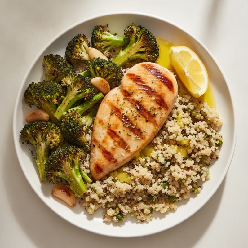 Grilled Chicken Breast with Roasted Broccoli and Quinoa