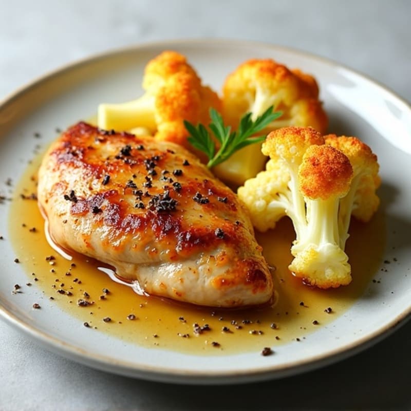 Lemon-Garlic Spiced Roasted Chicken with Crispy Roasted Cauliflower