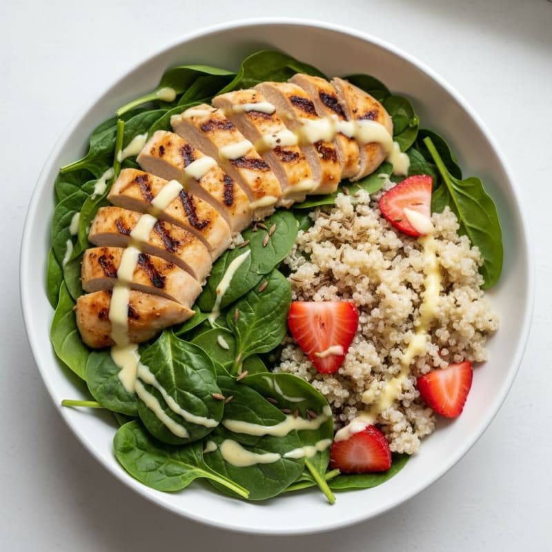 Grilled Chicken and Quinoa Power Bowl with Spinach