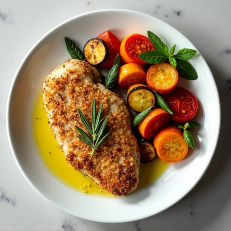 Herb-Crusted Pan Seared Chicken with Roasted Vegetables